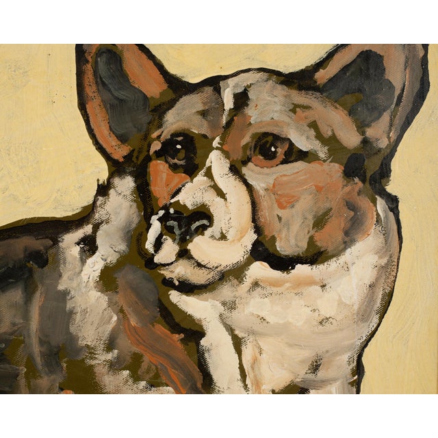 Wood Ira Yeager Corgi Dog Oil on Canvas Folk Art Painting 2005 For Sale - Image 7 of 18