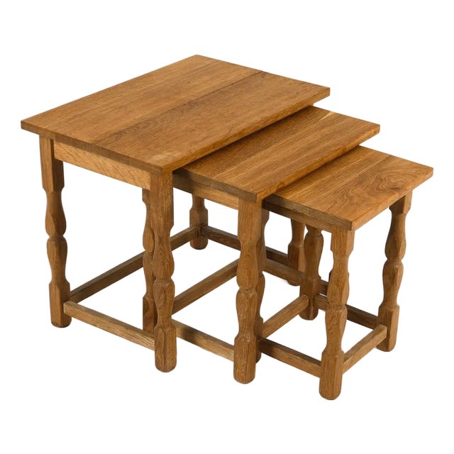 1970s Three Oak Nesting Tables Attributed to Henning Kjaernulf For Sale