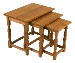 1970s Three Oak Nesting Tables Attributed to Henning Kjaernulf