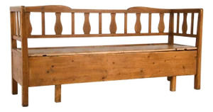 19th Century Swedish Hand-Carved Pine Settle Bench With Storage