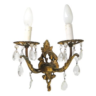 Empire Crystal Two-Armed Wall Lamp, 1970s For Sale