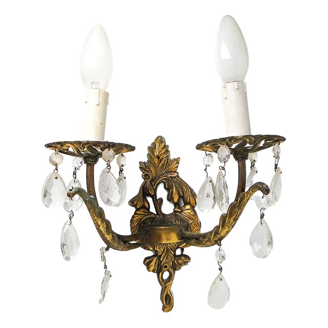 Empire Crystal Two-Armed Wall Lamp, 1970s For Sale