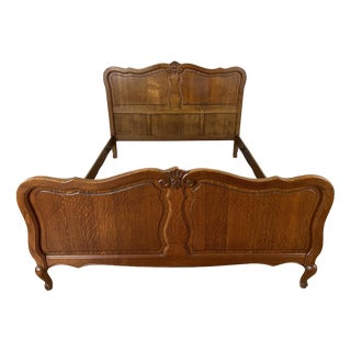Vintage Louis XVI French Double Bed Frame in Oak For Sale