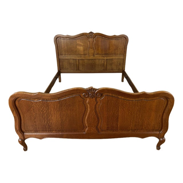Vintage Louis XVI French Double Bed Frame in Oak For Sale