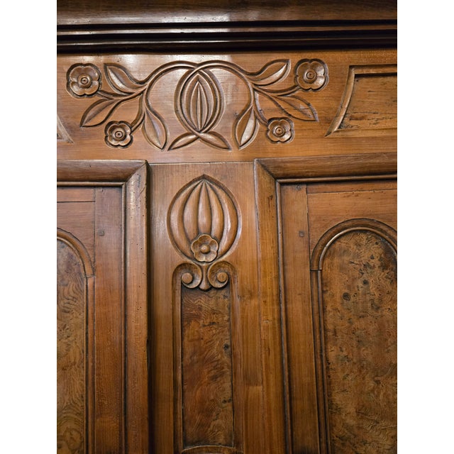 Late 19th Century French Carved Walnut Armoire With Burl Panels For Sale - Image 4 of 10