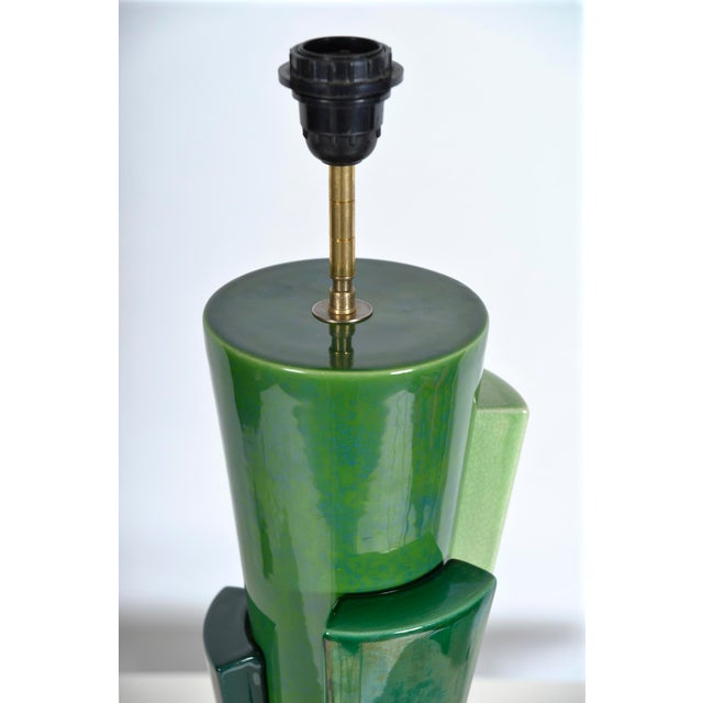 Large Postmodern Green Ceramic Table Lamp attributed to Francois Chatain, 1980s For Sale - Image 11 of 18