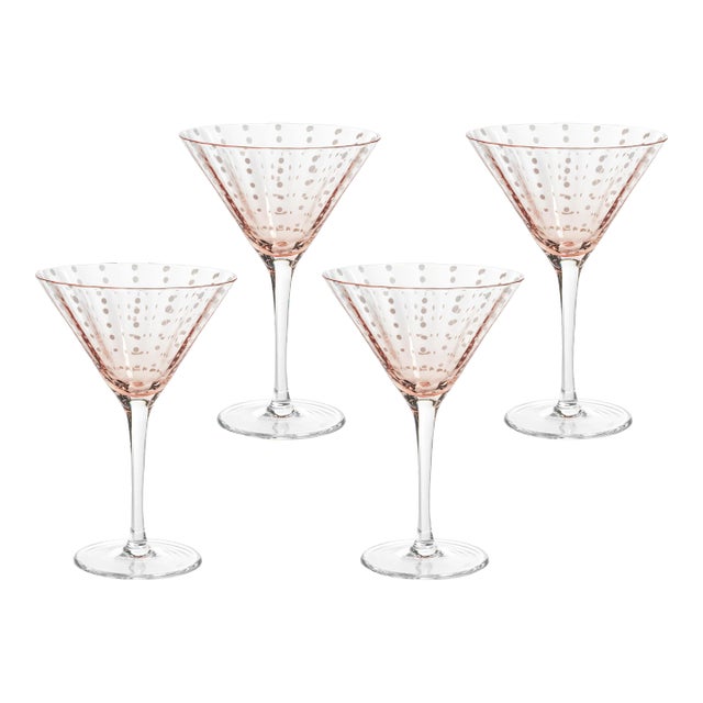 Pescara White Dot Martini Glasses - Pink, Set of 4 For Sale