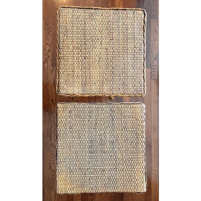 Tan Vintage Coastal Rattan and Wicker Drink Tables - A Pair For Sale - Image 8 of 17