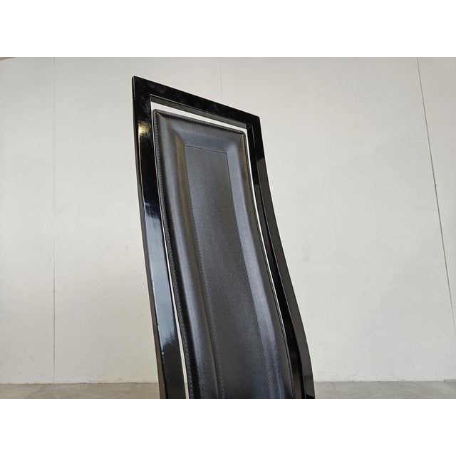 Italian Modern Lacquered Wood and Leather Dining Chairs, 1980, Set of 8 For Sale - Image 11 of 12