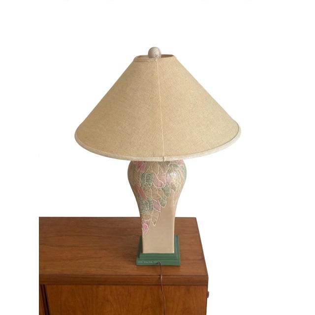 Pair Vintage Francisco Ceja Tropical Leaf Lamps, Postmodern Pastel Palm Leaf Design Set of 2 For Sale In Palm Springs - Image 6 of 9