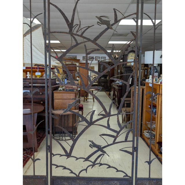 Metal Hand-Forged Iron Three-Panel Divider/Floor Screen For Sale - Image 7 of 12