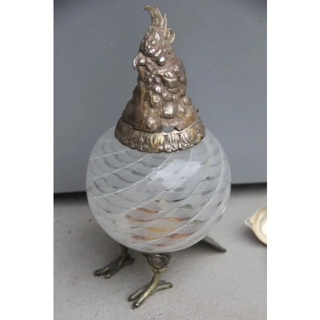 Mid-Century Italian Murano Glass & Metal Bird Lid Container with Spoon, Set of 2 For Sale - Image 14 of 15