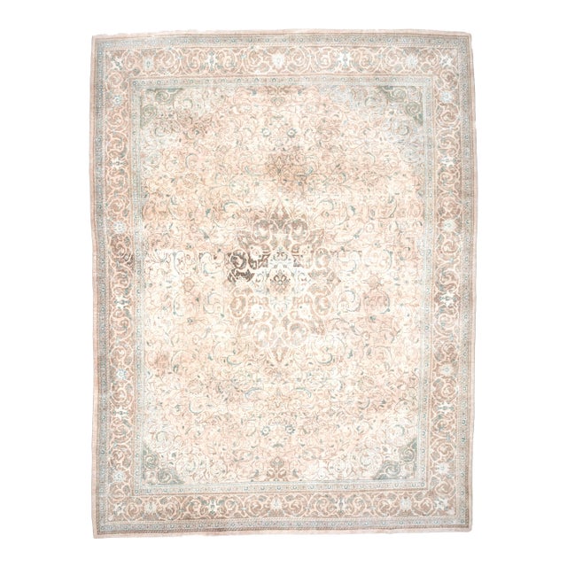 1970s Vintage Persian Handmade Wool Cotton Light Beige Area Rug For Sale