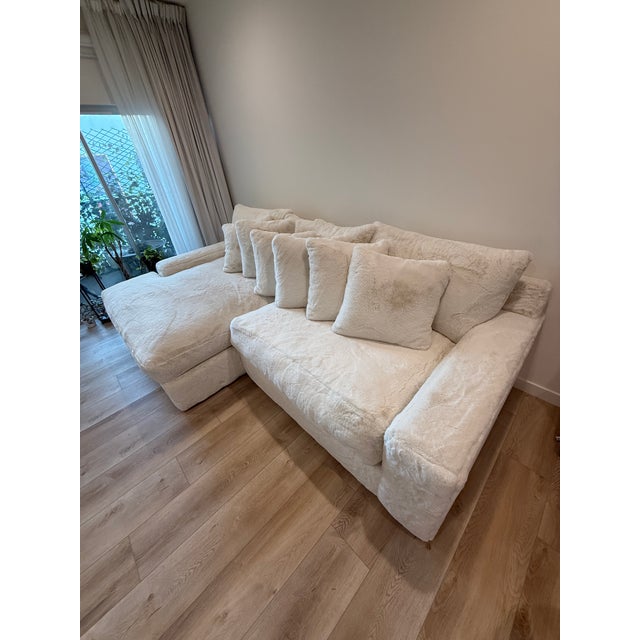 Custom Oversized Ivory Faux Fur Sectional Sofa With Chaise Lounge For Sale - Image 4 of 9