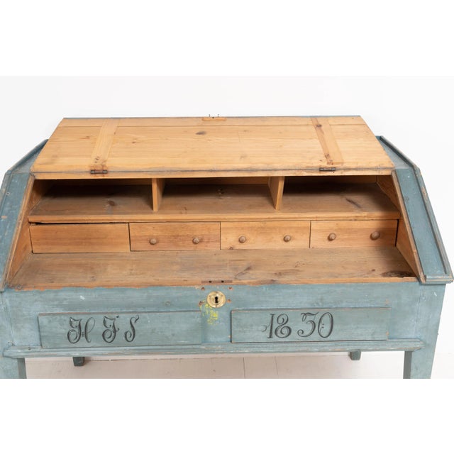 19th-Century Swedish Blue Pine Writing Desk For Sale - Image 9 of 16