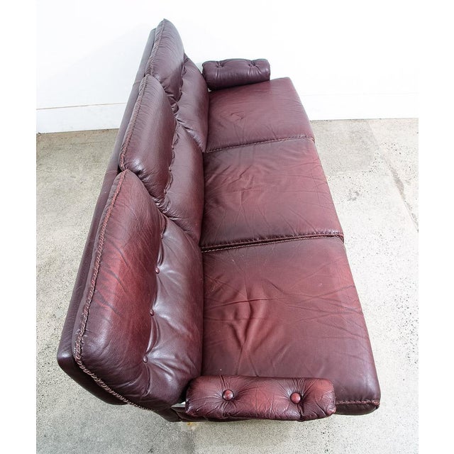 1960s Mid Century Danish Modern Sofa Couch Burgundy Chrome Leather Attributed to Arne Norell 3 Seat For Sale - Image 10 of 11