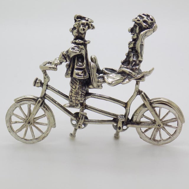 Vintage Italian Handmade Silver Clown on Tandem Bicycle Figurine, 1970s For Sale - Image 10 of 10
