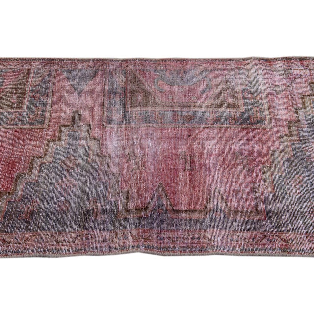 Textile Vintage Distressed Geometric Red Wool Rug For Sale - Image 7 of 9