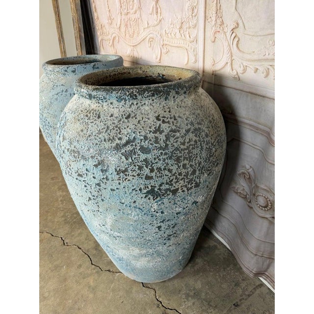 Pair of Large Antique Terracotta Storage Jars With Blue Weathered Patina For Sale - Image 9 of 12