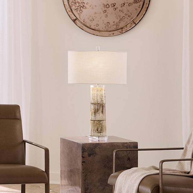 Stag Table Lamp, Cream Stacked Horn To make these modern lodge inspired table lamps, artisans create each from hand-...