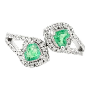 18k Authentic Heart Cut Emerald Wrap Around Finger Ring Size 7
