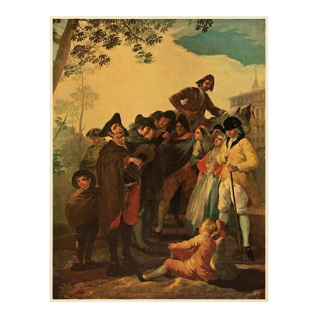 Circa 1940s After Francisco Goya "The Blind Guitarist" Vintage Full-Color Print For Sale