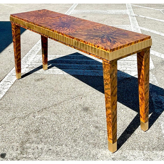 Vintage Fluted Edge Tortoise Faux Finished Lane Console Table For Sale - Image 10 of 12