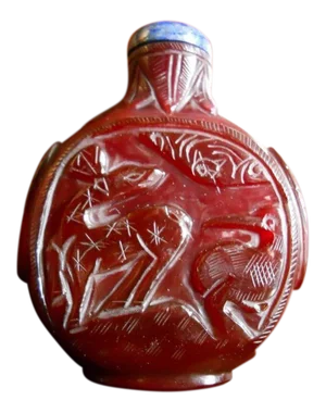 Late 19th Century Antique Chinese Carved Peking Glass Snuff Bottle