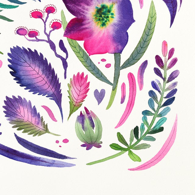 2020s Bellflower - Colorful Abstract Floral Painting on Paper Original Artwork by Xiao Wen Xu For Sale - Image 5 of 6