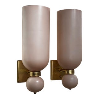Pair of Murano Glass Pink Matte Cone Form Sconces For Sale
