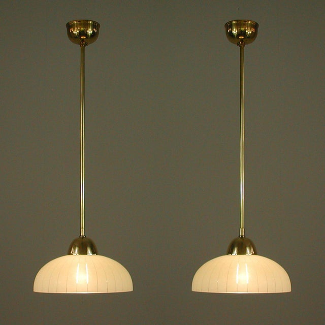 Swedish Striped Glass and Brass Pendants, 1950s, Set of 2 For Sale - Image 3 of 16