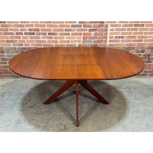 Copeland Audrey Extendable Round Cherry Wood Dining Table W/ Extension Leaf For Sale In Providence - Image 6 of 11