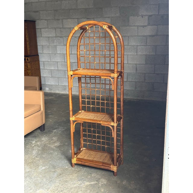 Boho Chic 1980s Bamboo and Cane Etagere Shelf For Sale - Image 3 of 11
