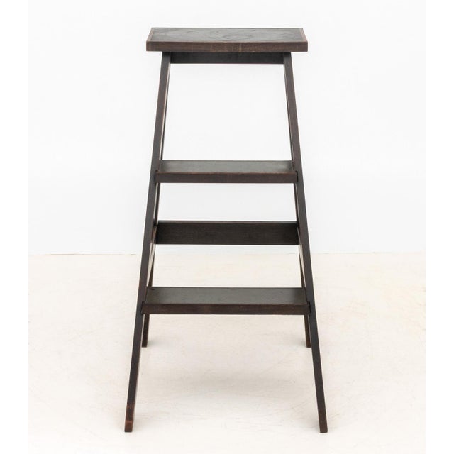 Arts and Crafts Style Library Step Ladder, green painted wood. 36" H x 16" W x 25.5" D. Provenance: From a Forest Hills...