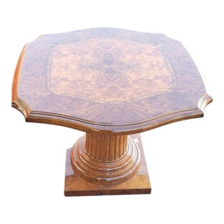 French Art Deco Style Lacquered Burl Veneer and Wood Pedestal Accent Table For Sale