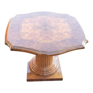 French Art Deco Style Lacquered Burl Veneer and Wood Pedestal Accent Table