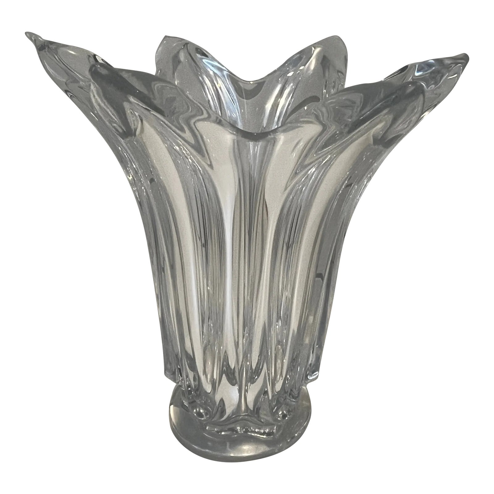 1980s Cofrac Art Verrier France Large Crystal Flower Vase | Chairish