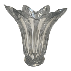 1980s Cofrac Art Verrier France Large Crystal Flower Vase