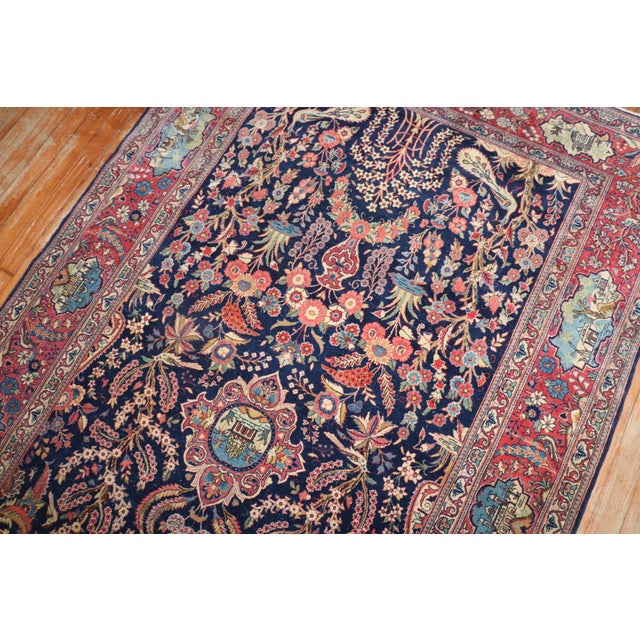 Zabihi Collection Navy Antique Persian Kashan Carpet - 4'6" x 6'9" For Sale - Image 9 of 11