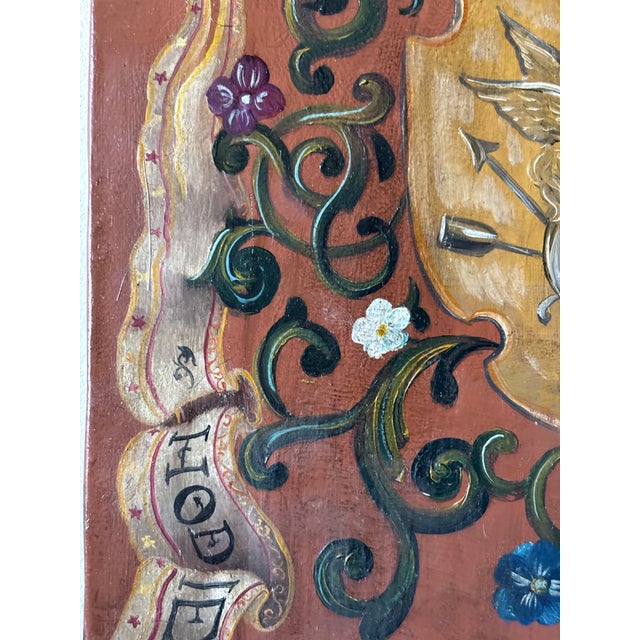 Hand Painted Oil on Wood Memento Mori Coat of Arms Heraldry Wall Plaque For Sale - Image 11 of 12