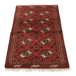 Turkmen Rug 3'4'' X 4'9'' Red Wool Vintage Tribal Hand-Knotted Oriental Carpet