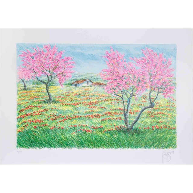 F. Azzinari, Spring Landscape, Lithograph, 1980s For Sale