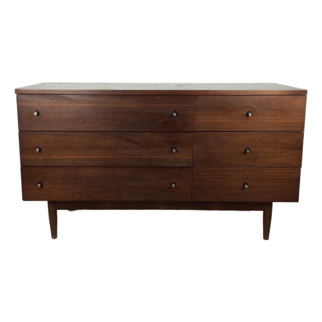 Mid Century Modern Six Drawer Dresser With Chrome Hardware by Stanley For Sale