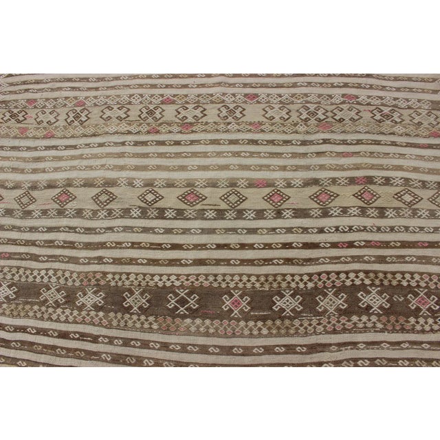 Vintage Turkish Kilim With Soft Taupe, Ivory, and Faded Pink Tribal Motifs For Sale - Image 9 of 13