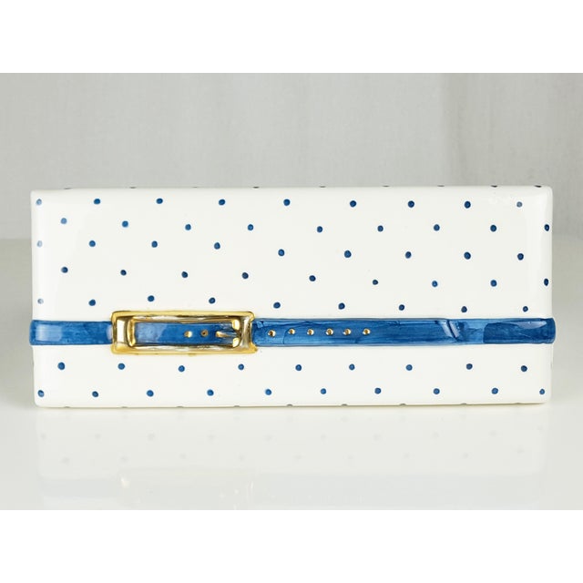 Postmodern Italian Gilt and Blue Ceramic Box, 1980s For Sale - Image 3 of 8