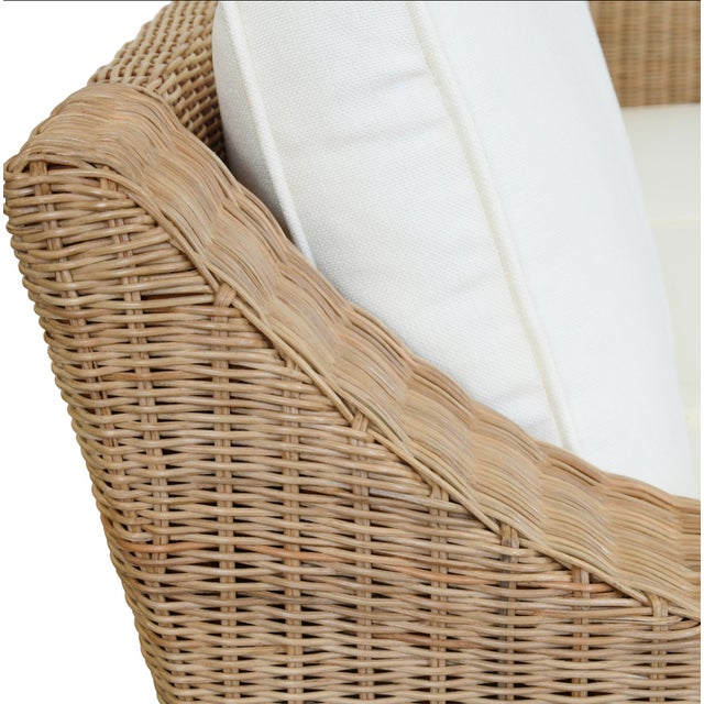 Tan Matthew Izzo Home Daphne Lawson Style Natural Rattan Sofa With Ivory Linen Cushions For Sale - Image 8 of 9