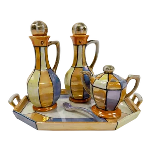 Vintage Japanese Hand-Painted Lusterware Condiment Set