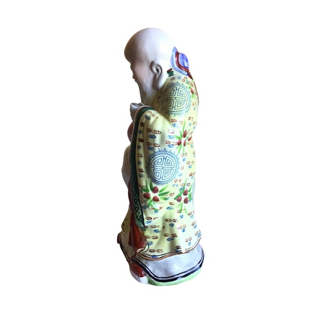 Vintage Mid 20th Century Chinese Famille Rose God of Longevity Hand Painted Porcelain Figurine For Sale In Los Angeles - Image 6 of 10