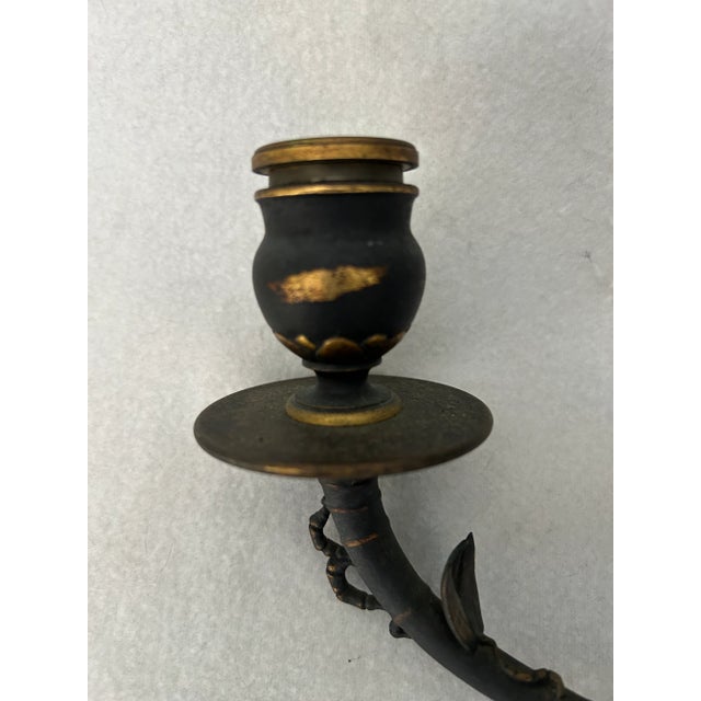 Antique Ornate Chinese Bronze Four Armed Candelabra For Sale - Image 9 of 11