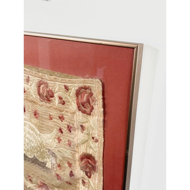 Antique Folk Art Cat Silk Embroidery in Frame For Sale - Image 11 of 13